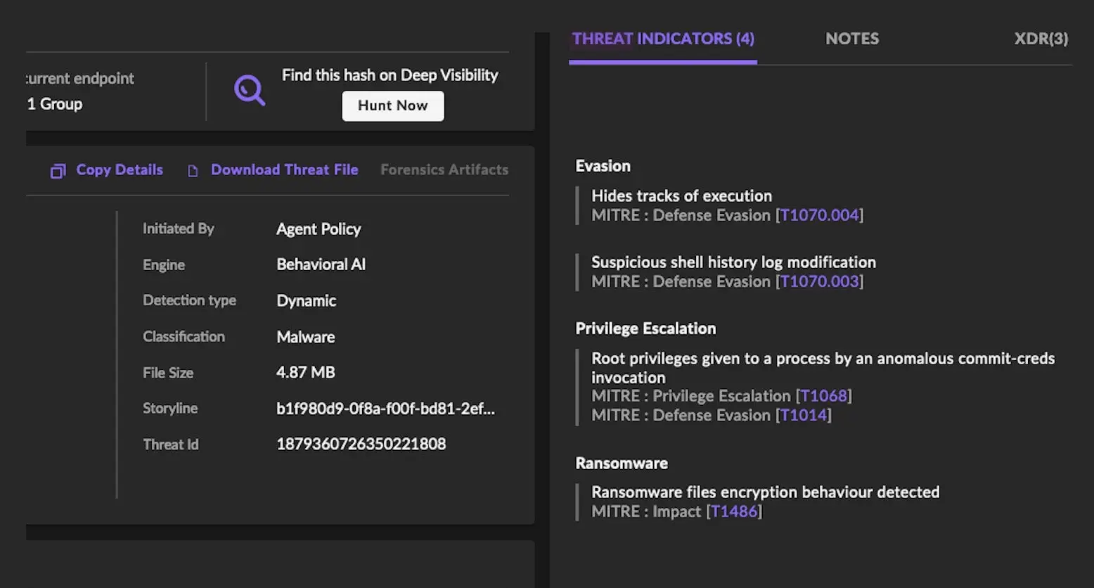 Kryptina ransomware is protected by SentinelOne.